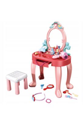 صورة طاولة تزيين الأميرة المحاكية  هي لعبة لعب أدوار مصممة تتكون من 31 قطعة مع الكرسي  للأطفال بعمر 3 سنوات فما فوق